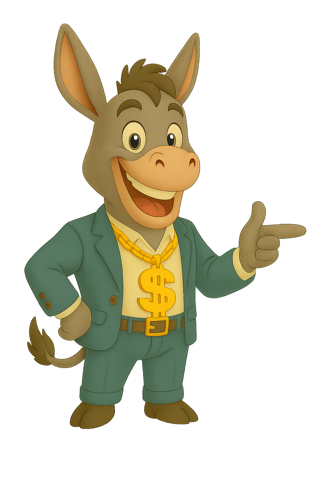 A$$et the donkey mascot pointing and smiling